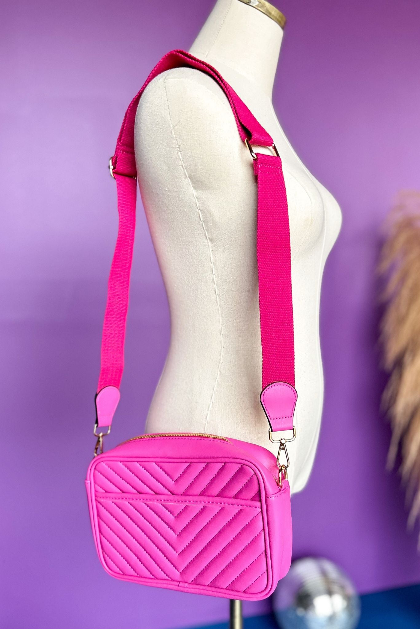 Fuchsia Chevron Patterned Rectangle Crossbody Bag, accessory, bag, elevated bag, shop style your senses by mallory fitzsimmons