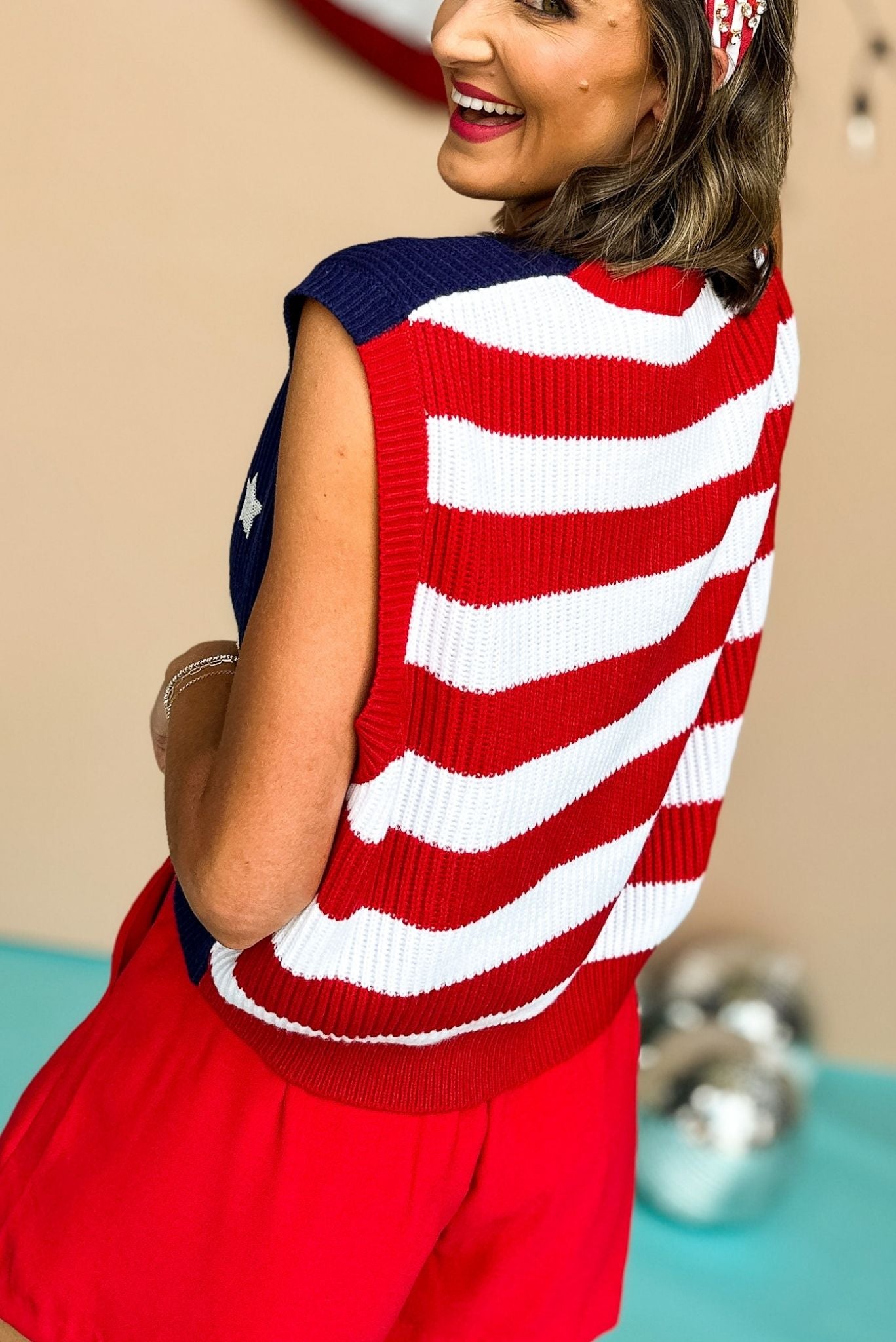 Load image into Gallery viewer, Queen Of Sparkles Royal Blue United We Sparkle Sweater Vest, Queen of Sparkles, Fourth of July, Sweater Vest, Summer Style, Mom Style, Shop Style Your Senses by Mallory Fitzsimmons
