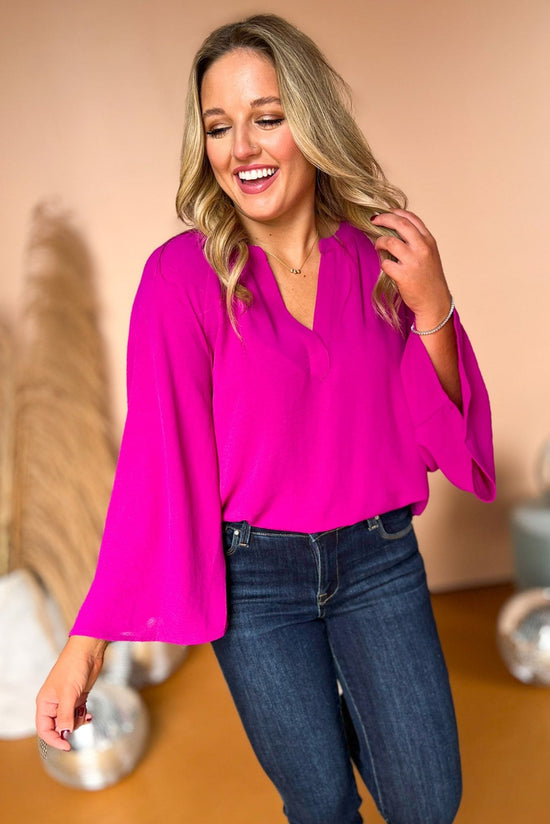Magenta Slit Neck Bell Sleeve Top, must have top, must have style, must have fall, fall collection, fall fashion, elevated style, elevated top, mom style, fall style, shop style your senses by mallory fitzsimmons