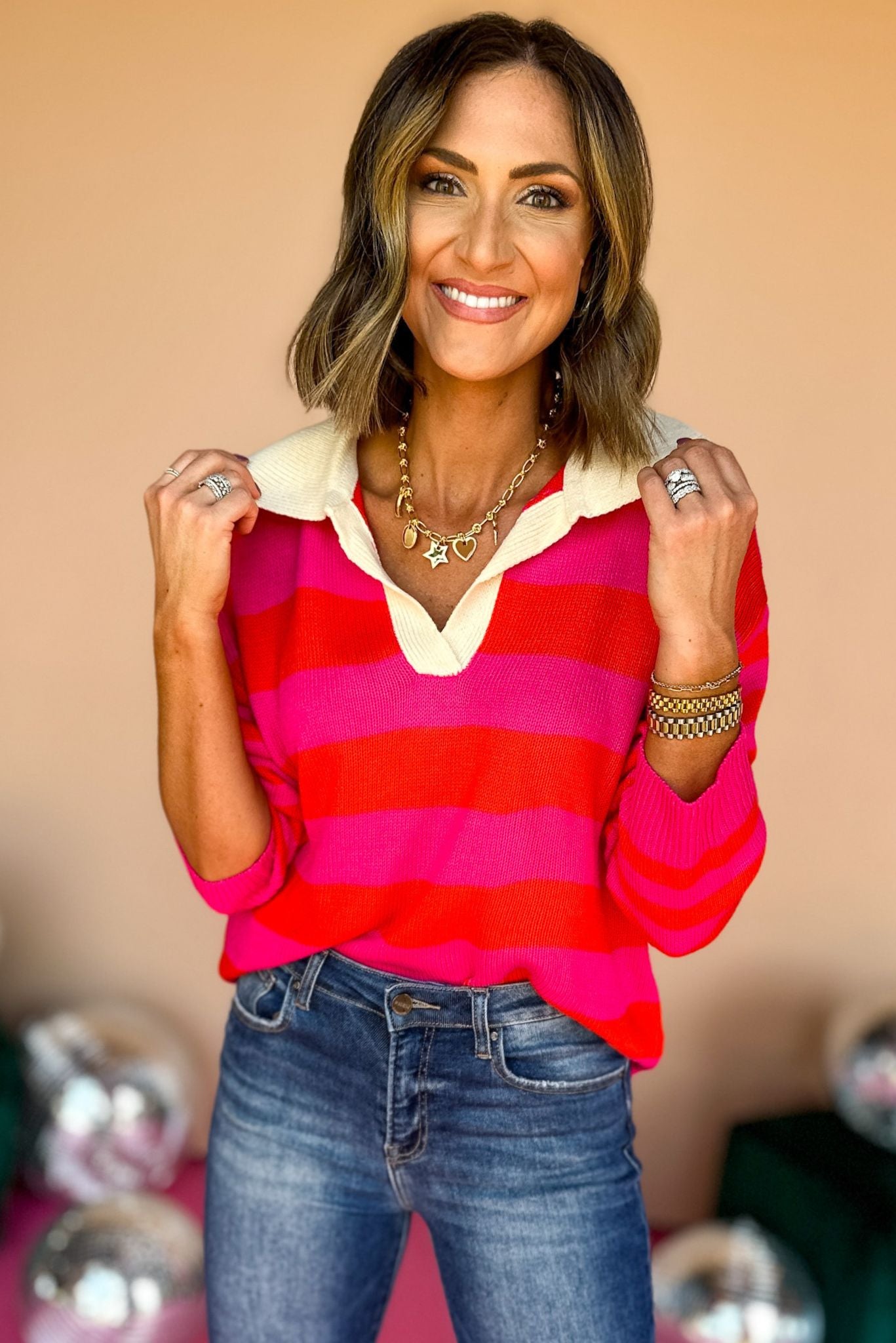 Hot Pink Striped Colorblock Long Sleeve Pullover, elevated pullover, elevated top, must have top, must have striped top, fall top, fall pullover, fall fashion, mom style, elevated style, fall style, shop style your senses by mallory fitzsimmons