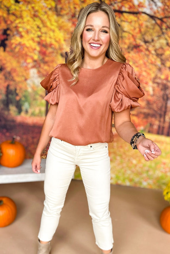 Bronze Ruffled Short Sleeve Top, must have top, must have style, must have fall, fall collection, fall fashion, elevated style, elevated top, mom style, fall style, shop style your senses by mallory fitzsimmons