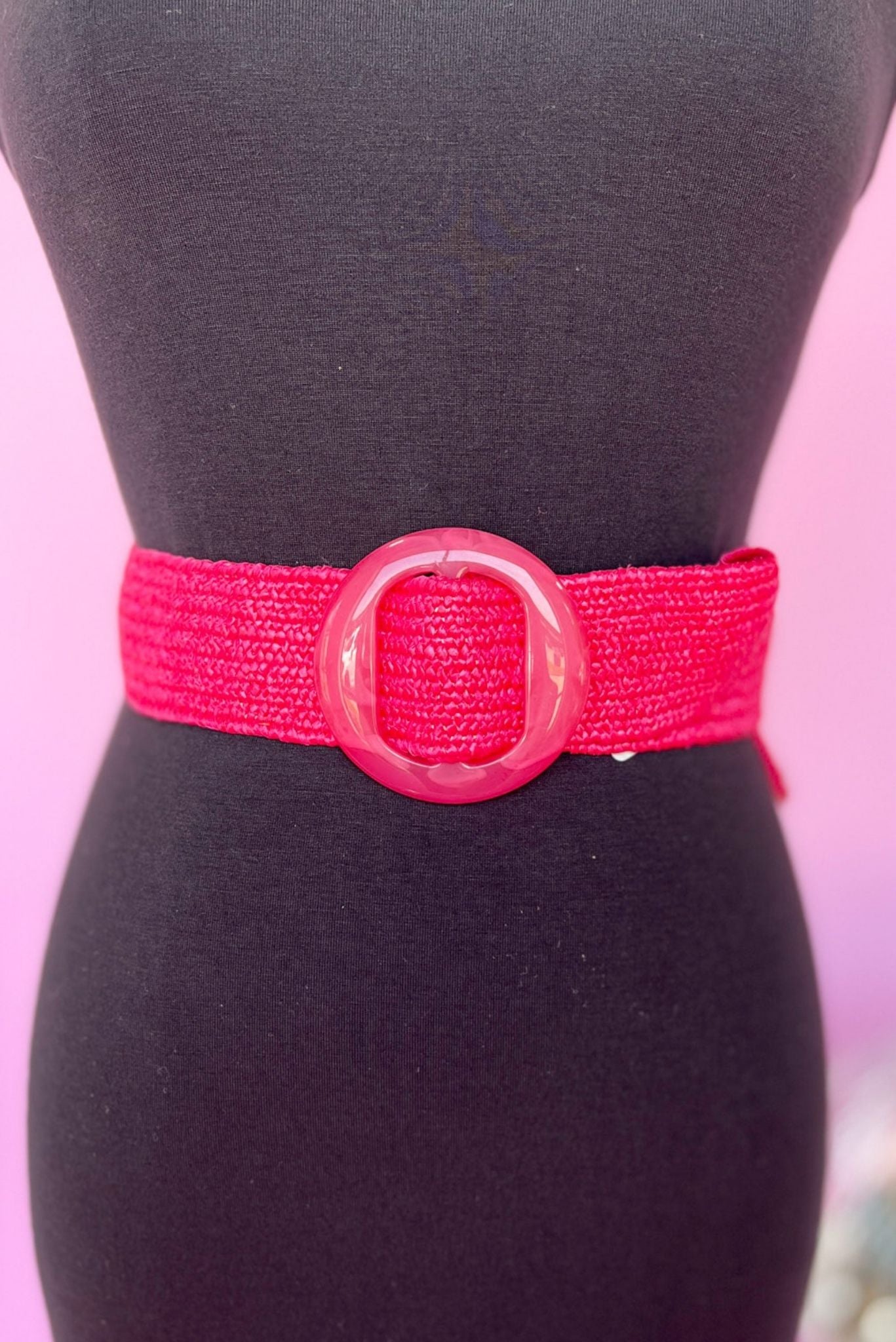  Hot Pink Straw All Over Acrylic Round Belt, Accessory, Belt, Shop Style Your Senses by Mallory Fitzsimmons