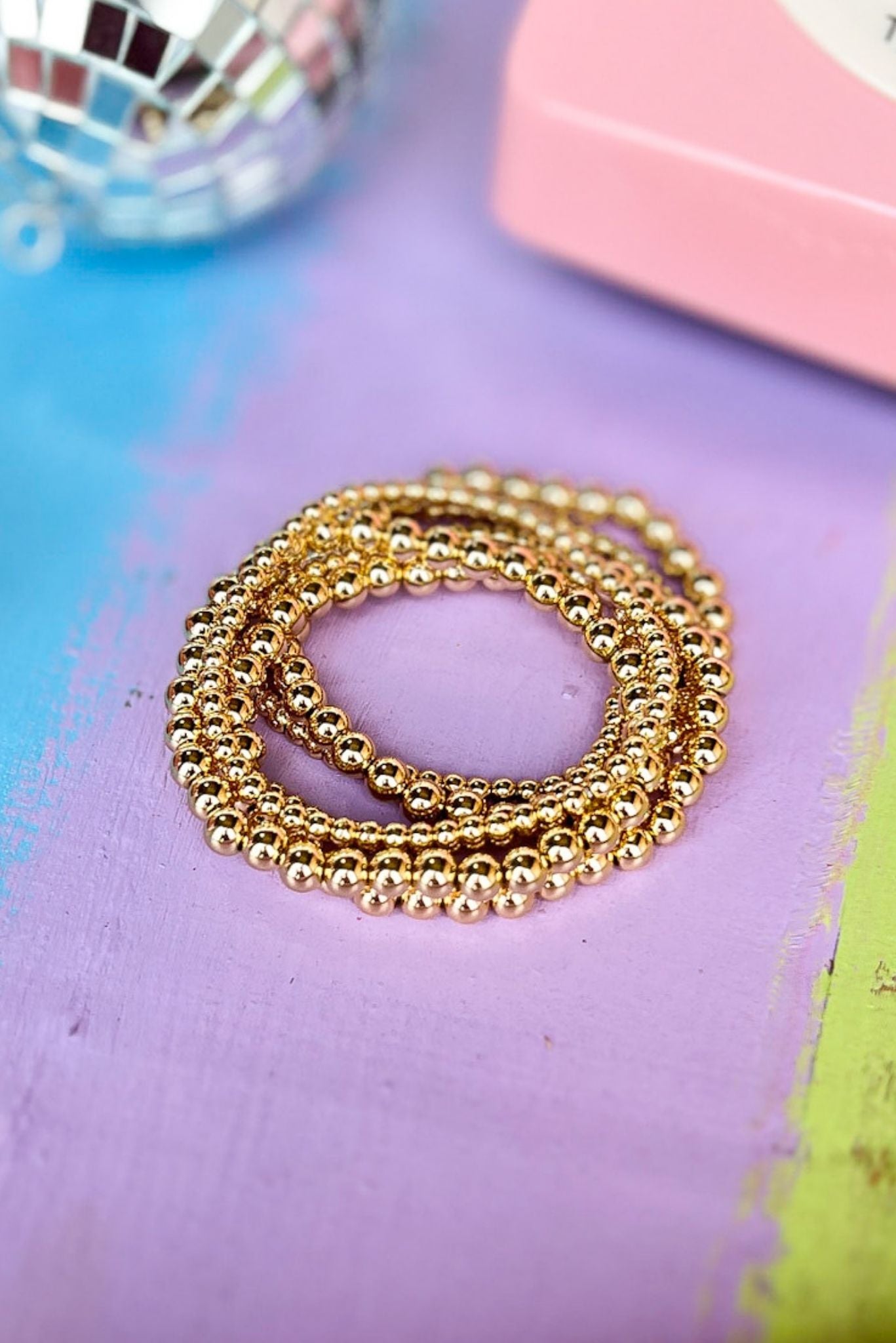 Gold Metallic Ball Beaded Stackable Bracelet