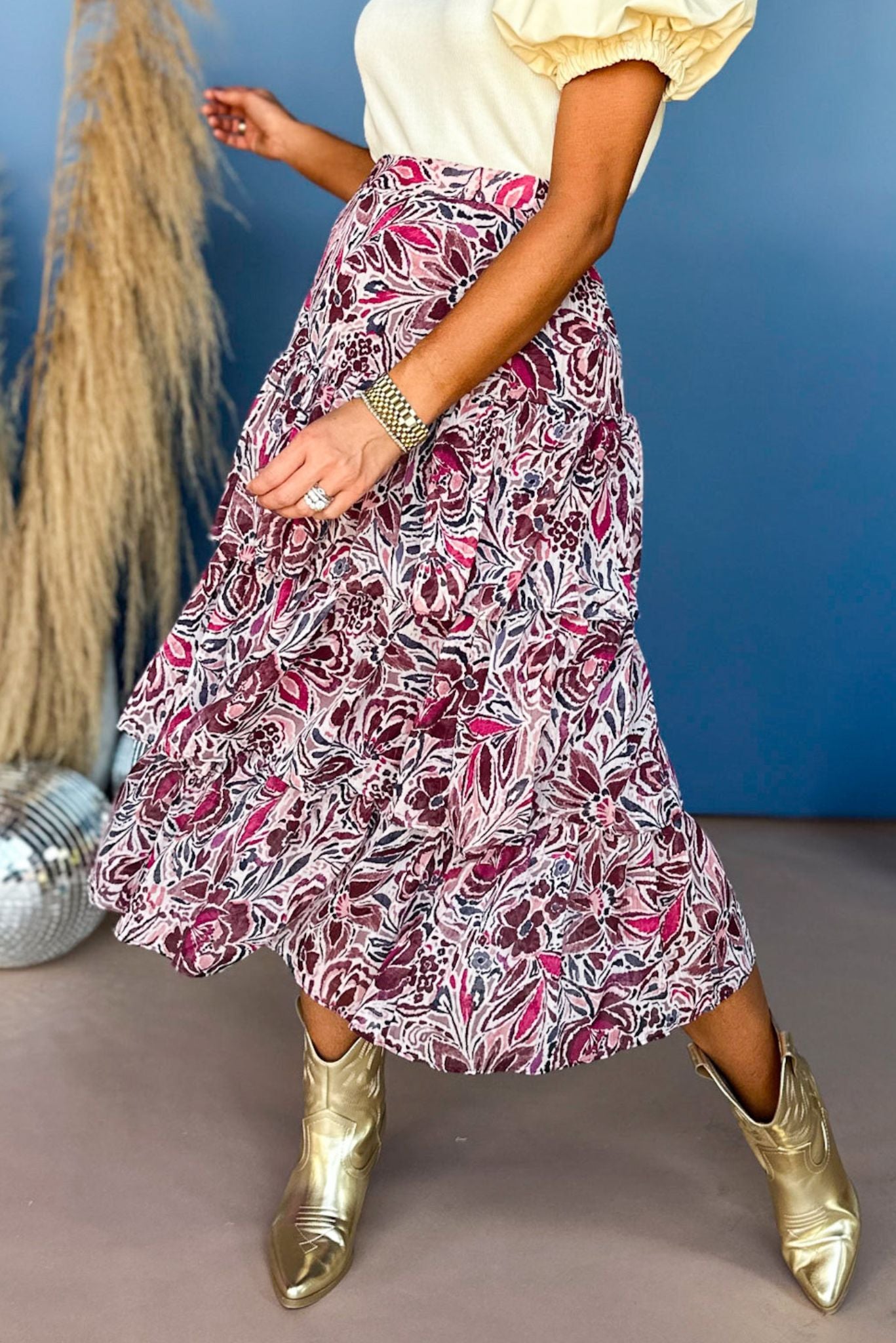 Red Floral Printed Tiered Midi Skirt, elevated style, must have style, elevated skirt, must have print, printed skirt, midi skirt, concert style, fall skirt, fall style, mom style, shop style your senses by mallory fitzsimmons
