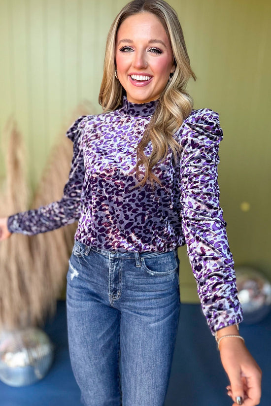  Purple Velvet Animal Printed Mock Neck Top *FINAL SALE* *Final Sale*, must have top, must have style, must have velvet, fall collection, fall fashion, elevated style, elevated top, mom style, fall style, shop style your senses by mallory fitzsimmons
