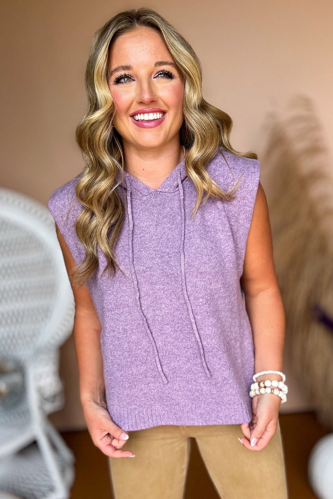 Lavender Sleeveless Hooded Vest, elevated top, elevated style, must have top, must have style, must have fall, mom style, fall top, fall vest, hooded vest, shop style your senses by mallory fitzsimmons