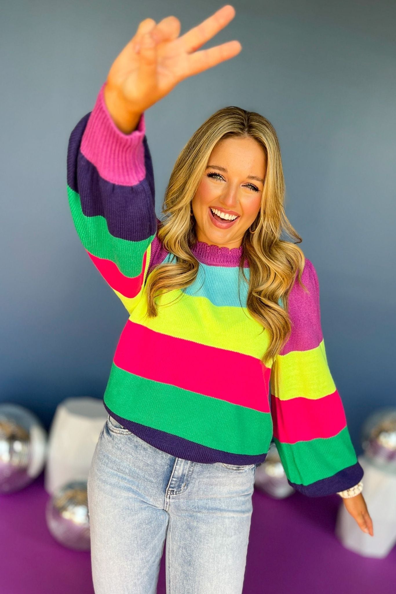 Magenta Mixed Stripe Scallop Neck Pullover Top, elevated sweater, elevated stye, must have sweater, must have style, printed sweater, fall sweater, fall fashion, mom style, shop style your senses by mallory fitzsimmons