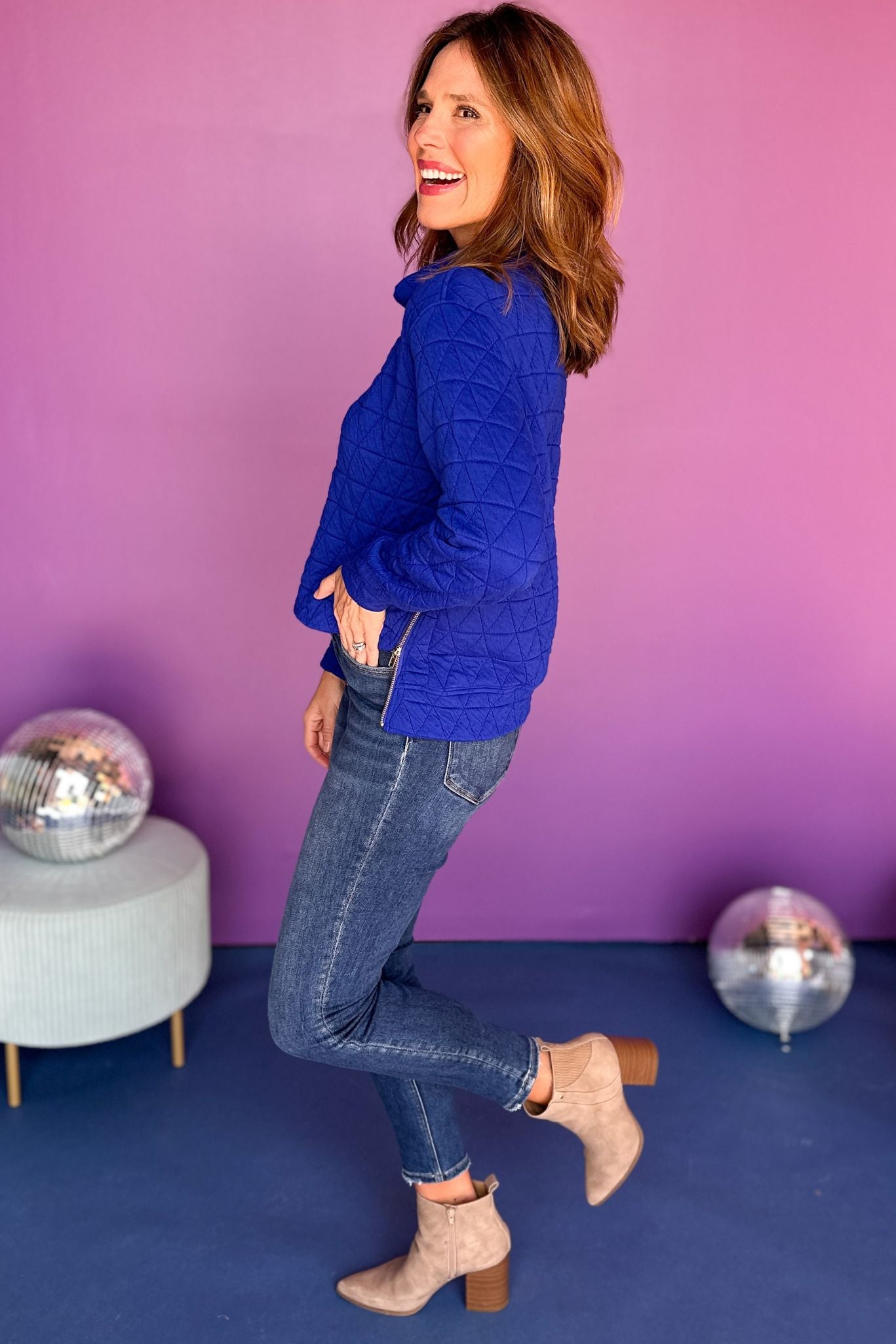 SSYS The Ava Top In Royal, ssys the label, ssys pullover, must have pullover, must have style, must have fall, fall fashion, fall style, elevated style, elevated pullover, mom style, quilted style, shop style your senses by mallory fitzsimmons