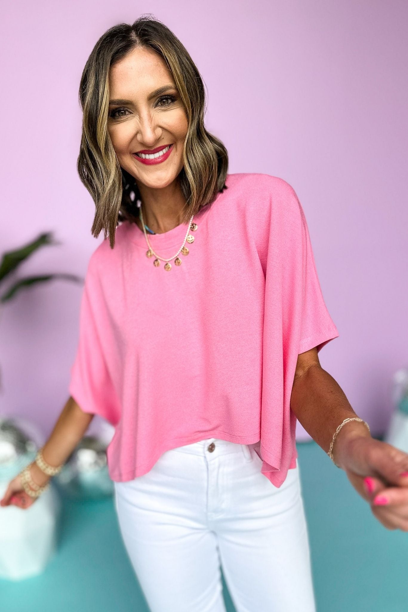 Pink Relaxed Boxy Knit Top, Flowy Top, Relaxed Top, Summer Top, Summer Style, Mom Style, Shop Style Your Senses by Mallory Fitzsimmons