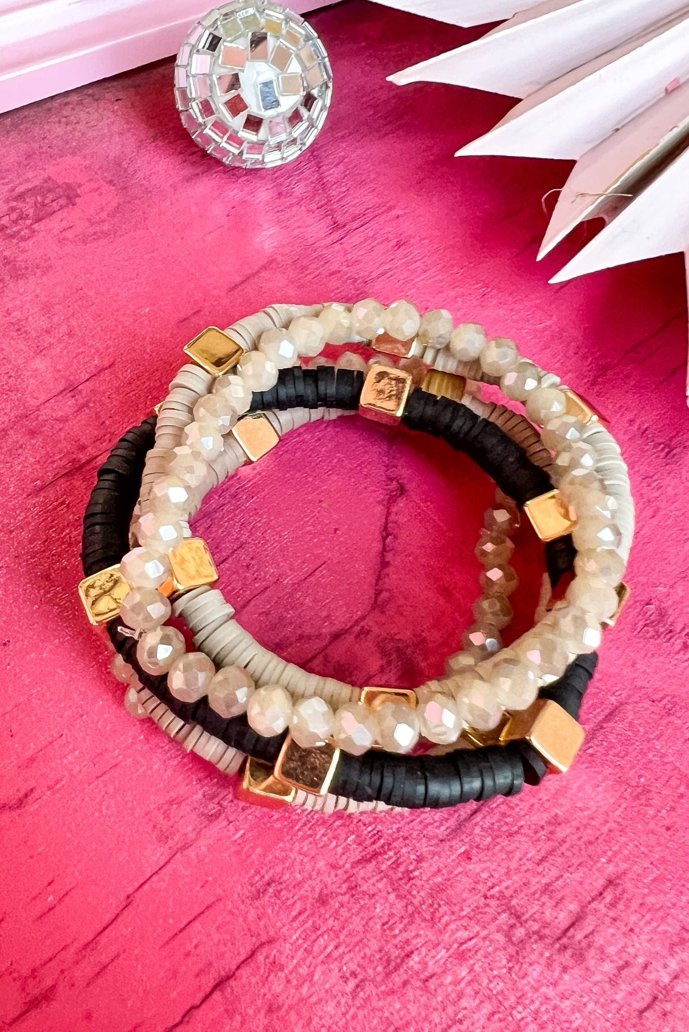Grey Multi Cube Pointed Heishi Faceted Beaded Stretch Bracelets, accessories, bracelets, shop style your senses by mallory fitzsimmons