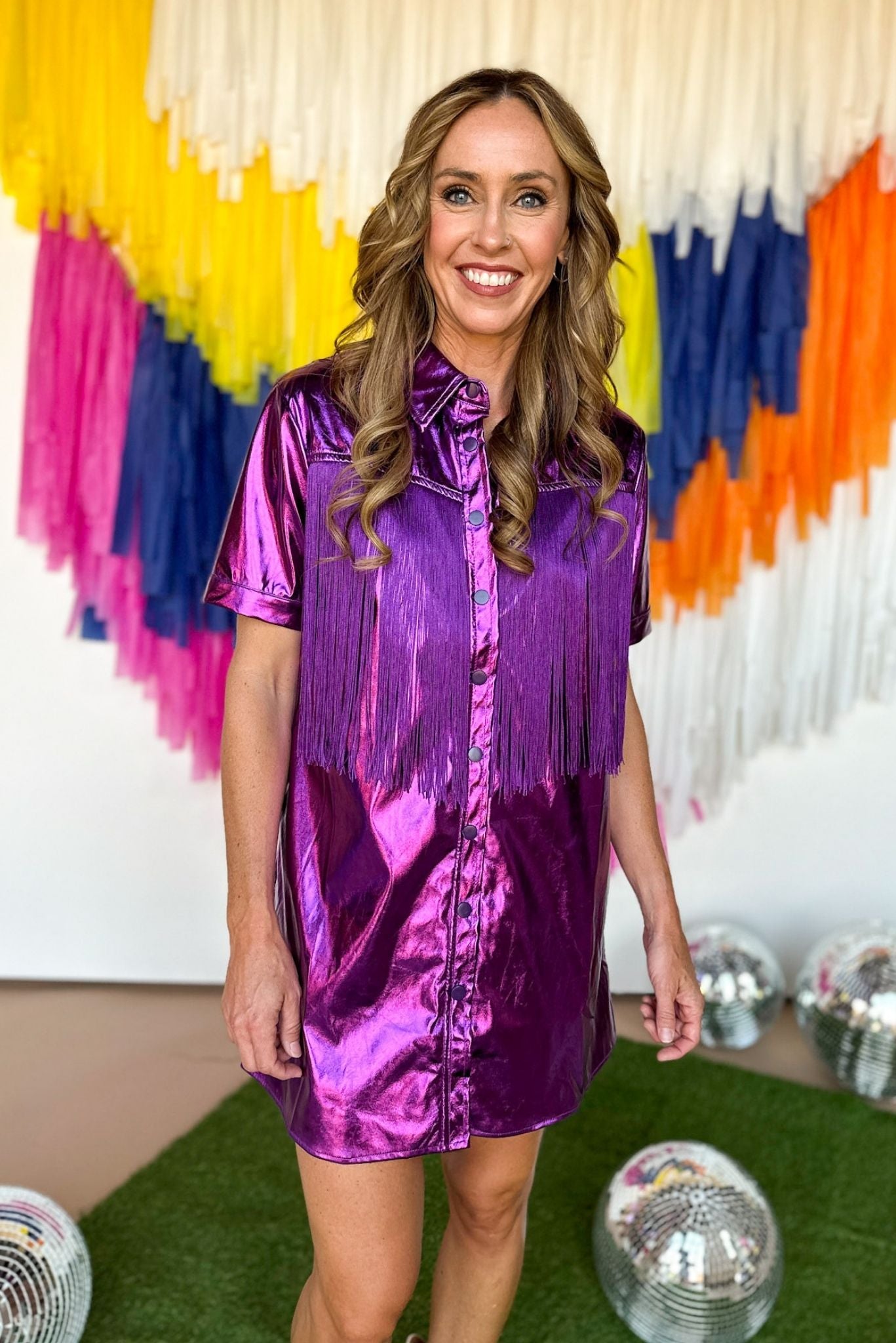  Purple Faux Metallic Leather Fringe Detail Dress, game day, game day style, game day dress, must have, fringe dress, elevated style, mom style, shop style your senses by mallory fitzsimmons
