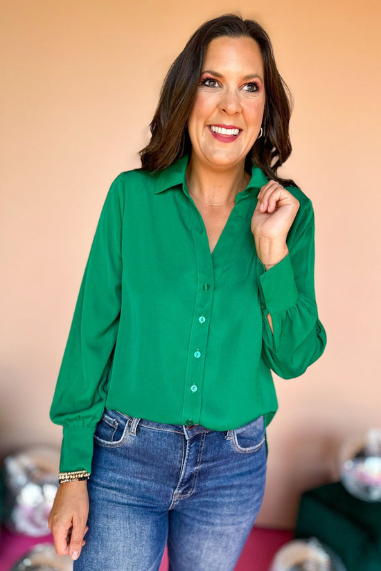 Green Slit Collared Neck Long Sleeve Top, must have top, must have style, must have fall, fall collection, fall fashion, elevated style, elevated top, mom style, fall style, shop style your senses by mallory fitzsimmons
