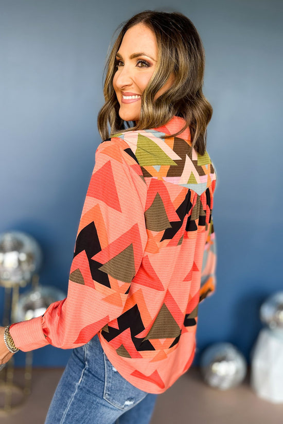 Load image into Gallery viewer, Blue Aztec Printed Button Front Long Sleeve Top, button down top, elevated style, must have top, mom style, fall top, fall style, shop style your senses by mallory fitzsimmons
