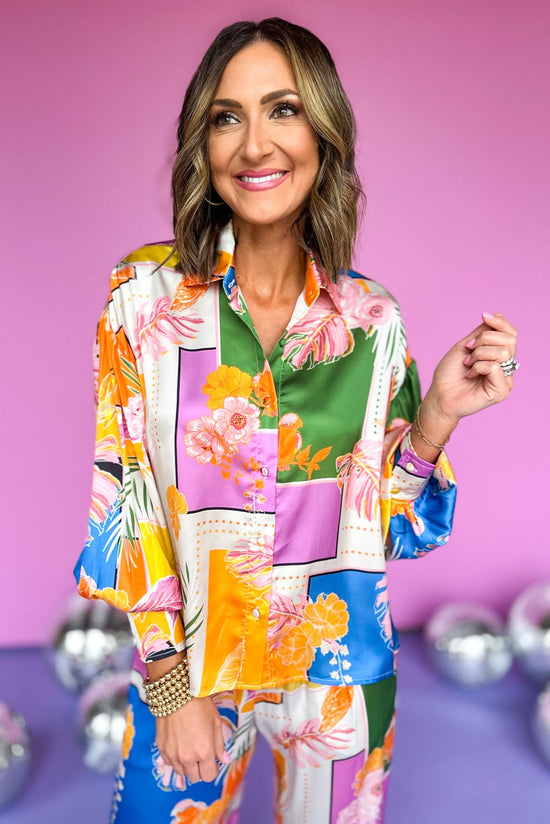  Orange Tropical Printed Button Front Top, printed top, summer top, elevated style, mom style, shop style your senses by mallory fitzsimmons