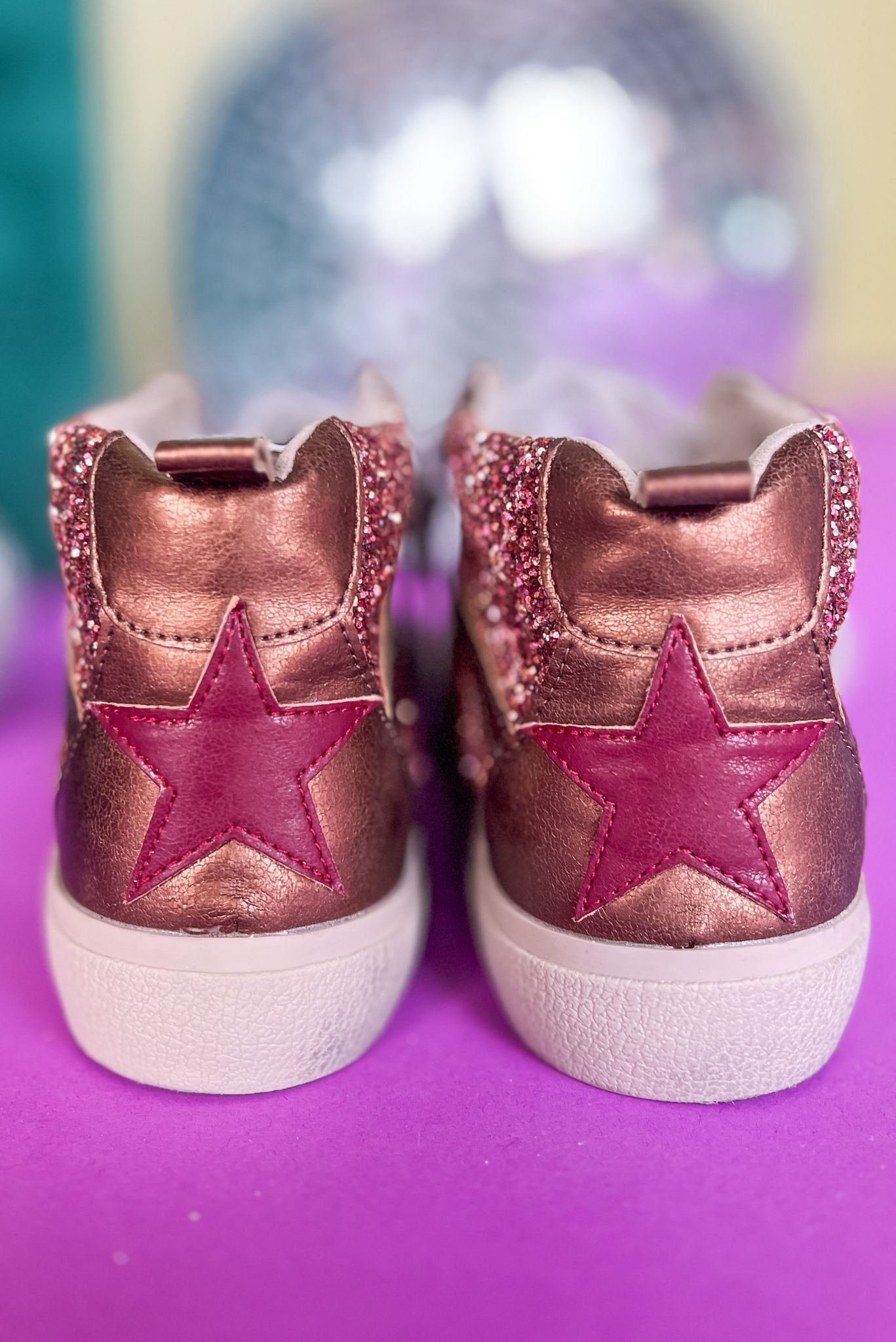 Load image into Gallery viewer, Shu Shop Rose Gold Glitter High Top Line Sneakers
