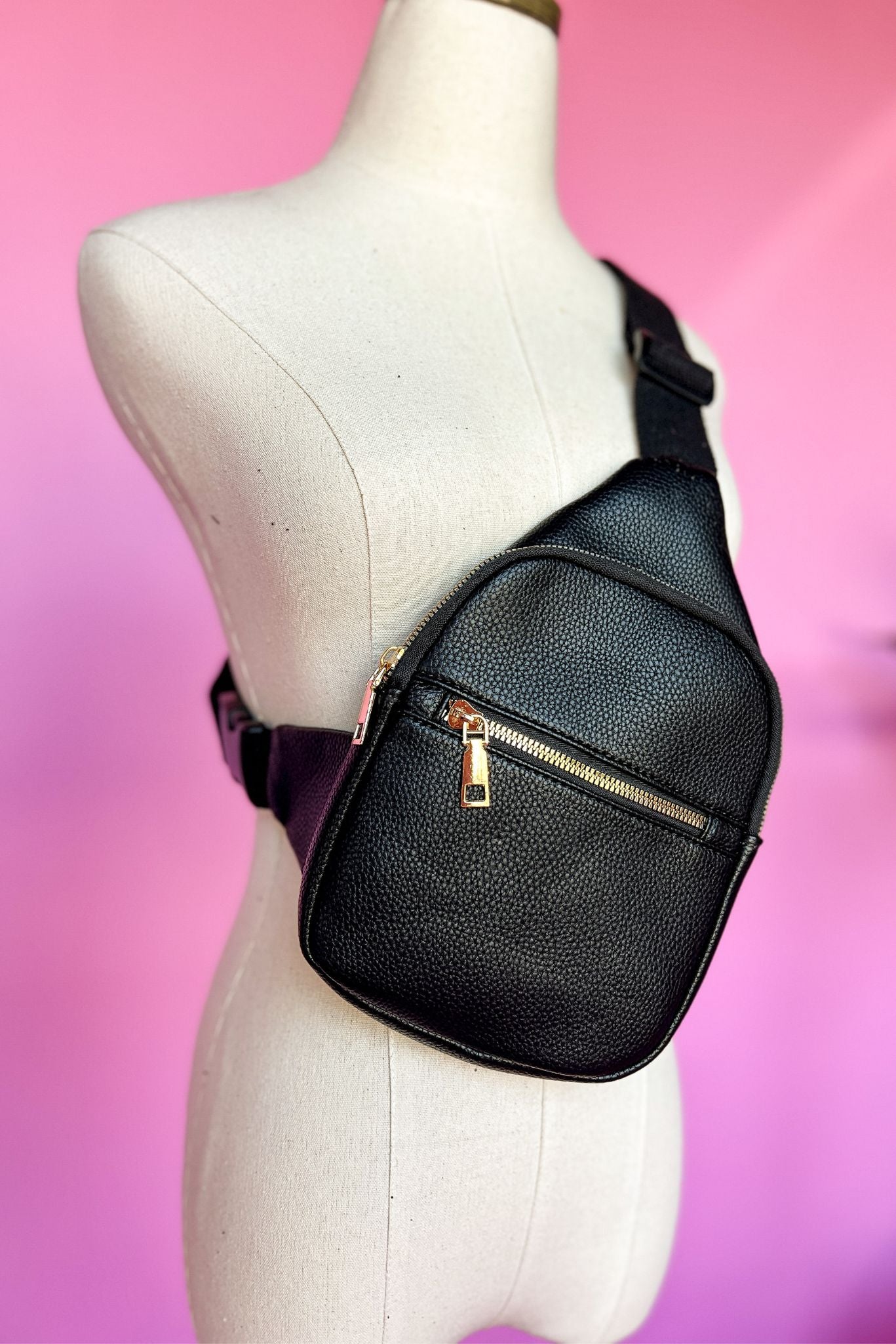  Black Solid Faux Leather Sling Bag, accessories, bags, shop style your senses by mallory fitzsimmons