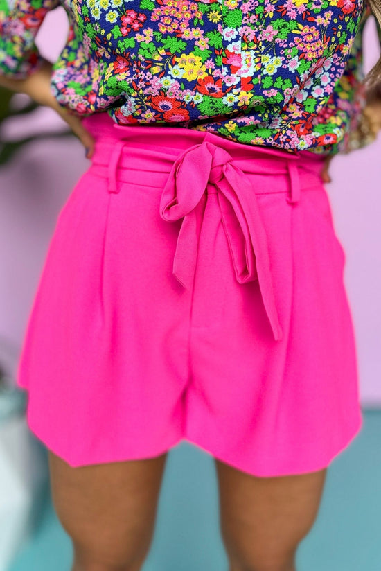  Magenta High Waist Paper Bag Shorts, Neon Shorts, Summer Shorts, Summer Style Mom Style, Shop Style Your Senses by Mallory Fitzsimmons