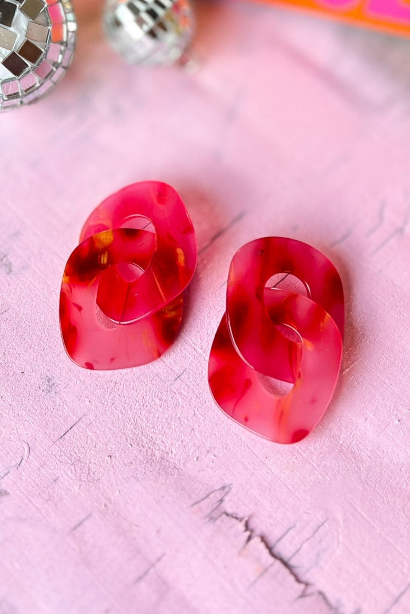 Load image into Gallery viewer, Pink Acrylic Linked Earrings

