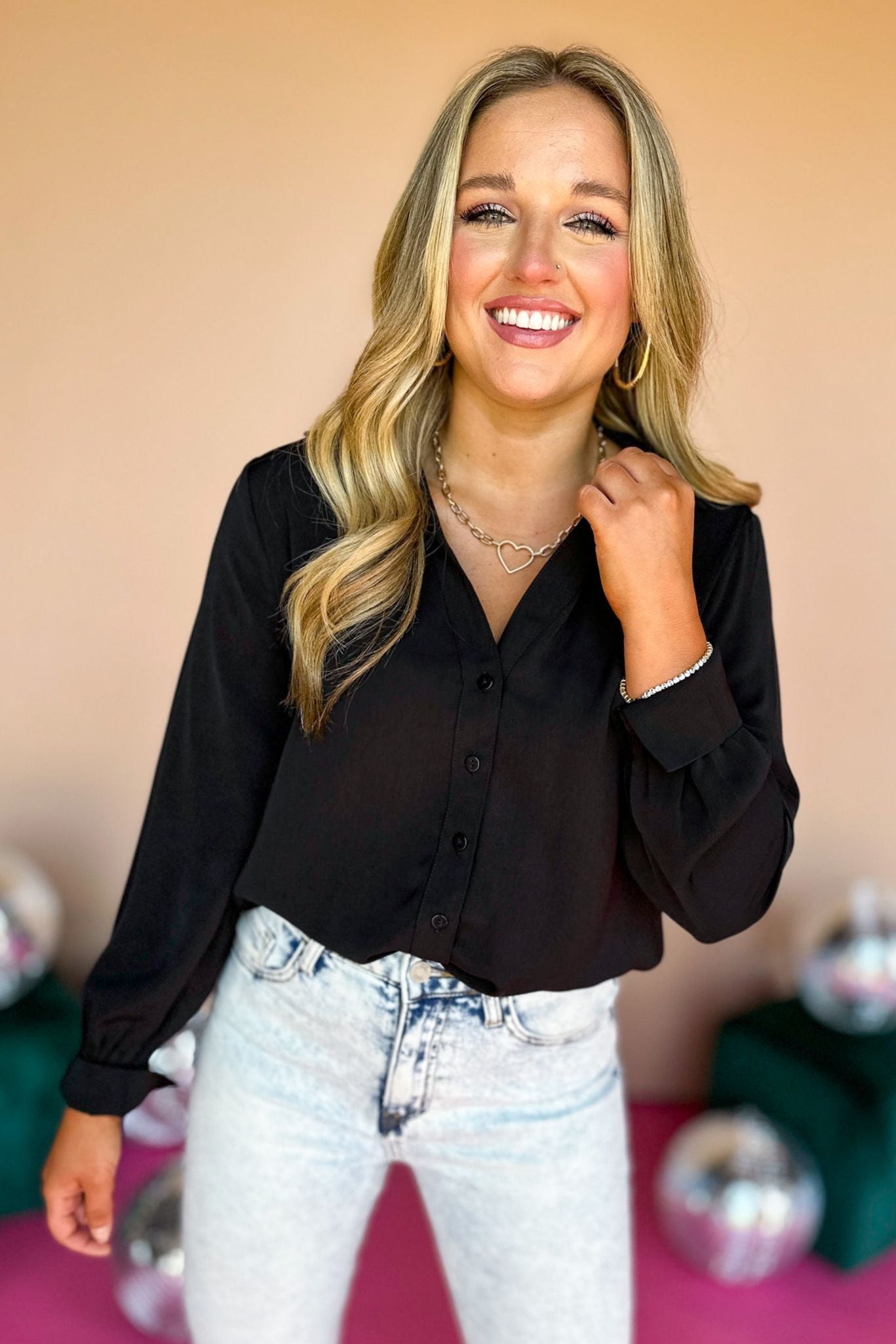 Black Slit Collared Neck Long Sleeve Top, must have top, must have style, must have fall, fall collection, fall fashion, elevated style, elevated top, mom style, fall style, shop style your senses by mallory fitzsimmons