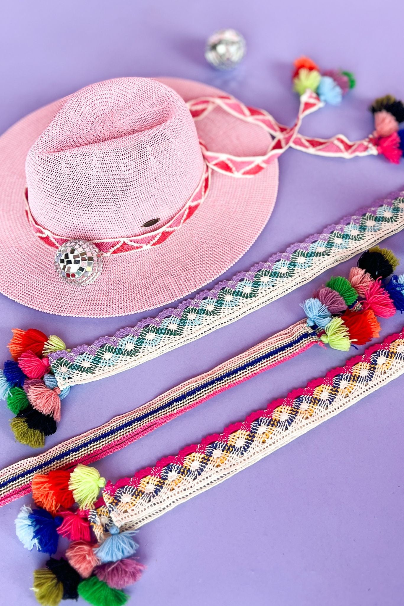 Fuchsia Striped Crochet Tassel Hat Band, accessory, hat band, shop style your senses by mallory fitzsimmons
