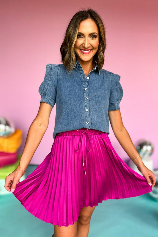Magenta Pleated Drawstring Skirt, pleated skirt, summer skirt, elevated style, shop style your senses by mallory fitzsimmons