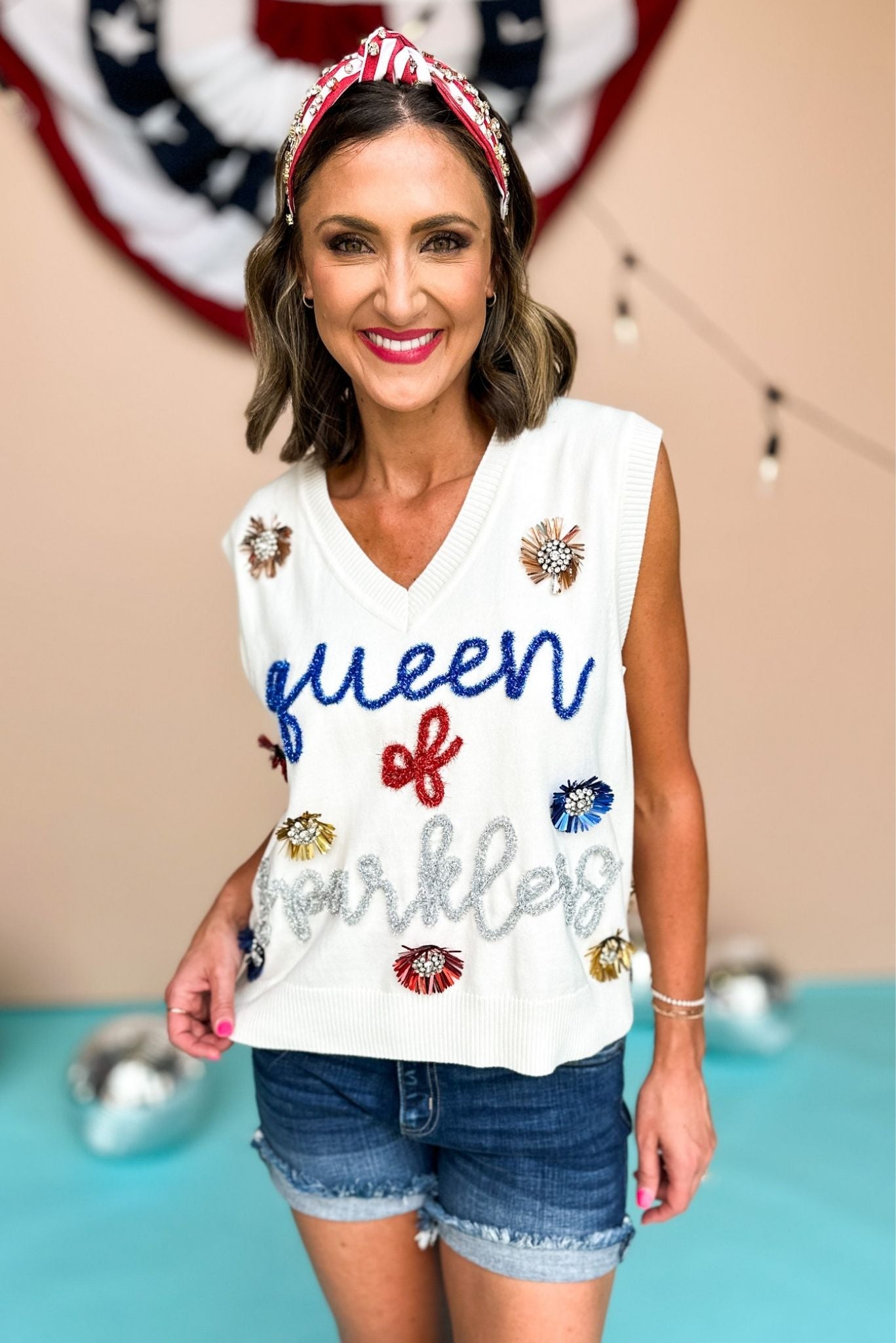 Load image into Gallery viewer, Queen Of Sparklers Sweater Tank by Queen Of Sparkles, Sweater Tank, Fourth of July, Summer Style, Mom Style, Shop Style Your Senses by Mallory Fitzsimmons
