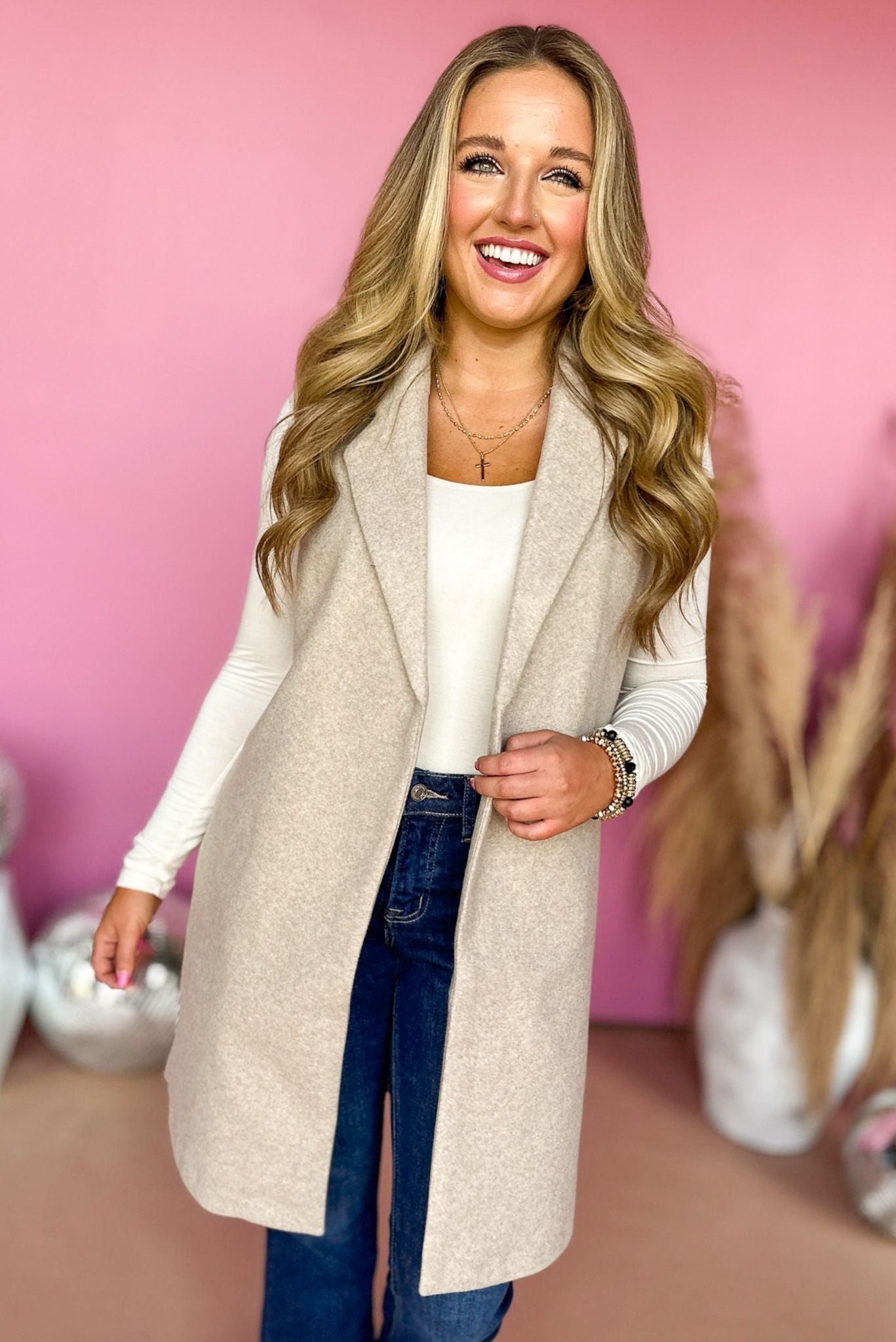 Oatmeal Fleece Long Line Vest, elevated style, elevated vest, must have vest, must have style, fall style, fall vest, mom style, affordable fashion, shop style your senses by mallory fitzsimmons
