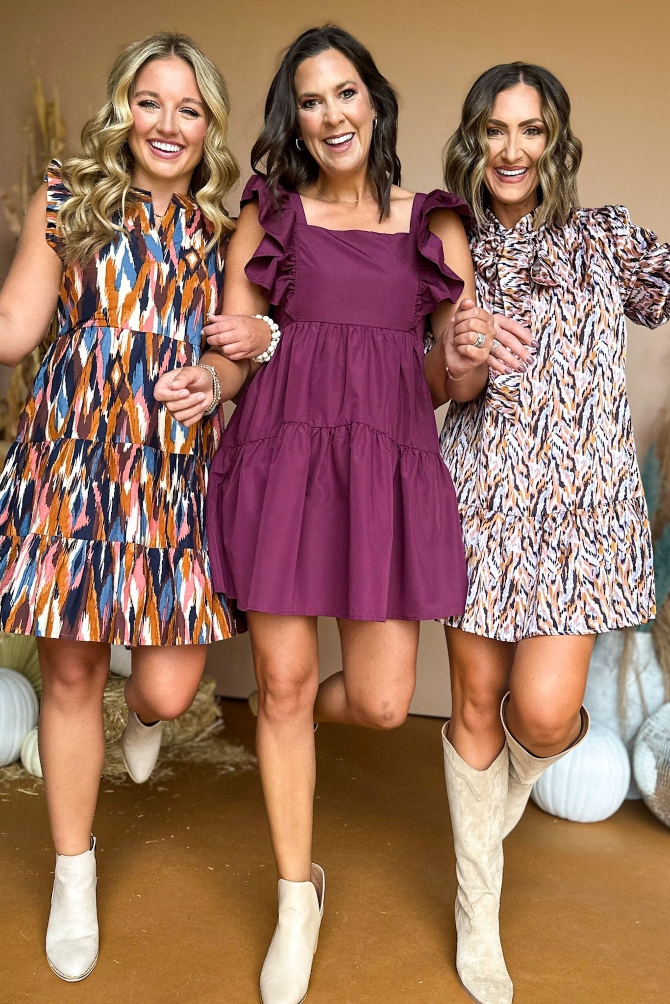 Camel Lilac Abstract Print Puff Sleeve Tiered Dress, must have dress, must have style, fall style, fall fashion, elevated style, elevated dress, mom style, fall collection, fall dress, shop style your senses by mallory fitzsimmons