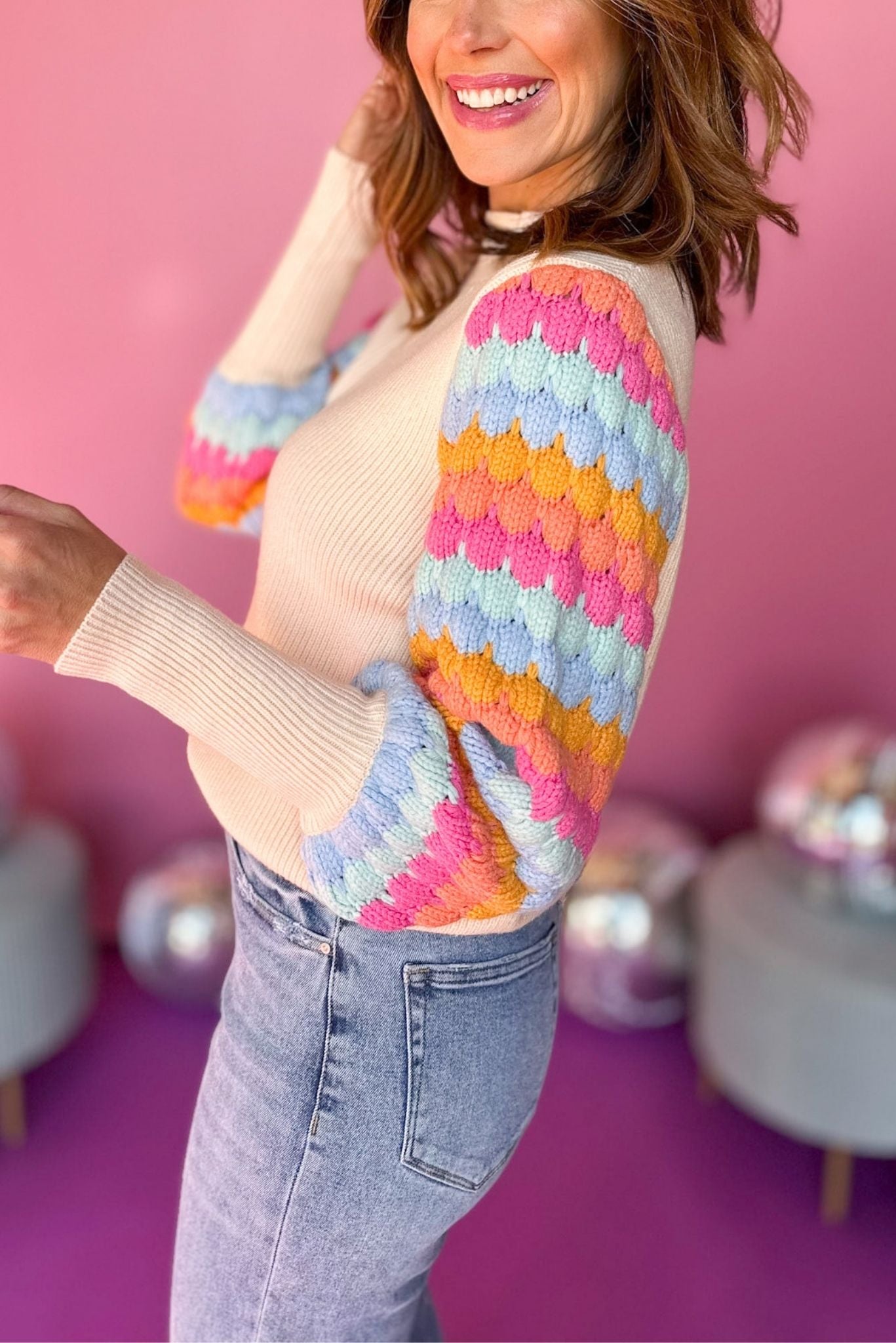 THML Cream Rib Knit Colorful Pattern Long Sleeve Sweater, must have sweater, must have style, must have fall, fall collection, fall fashion, elevated style, elevated sweater, mom style, fall style, shop style your senses by mallory fitzsimmons