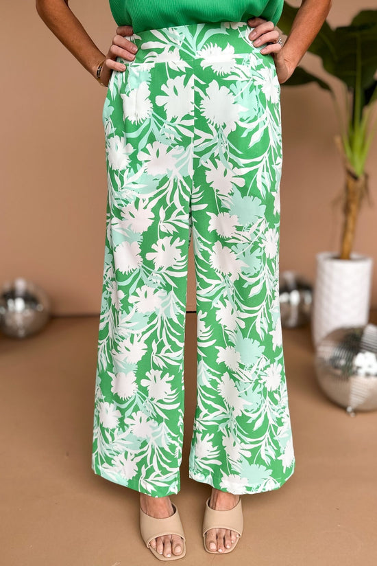 Kelly Green Floral Printed Pull On Wide Leg Pants *FINAL SALE*