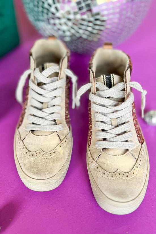 Load image into Gallery viewer, Shu Shop Rose Gold Glitter High Top Line Sneakers
