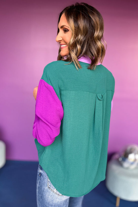 Purple Colorblock Pocket Detail Collared Long Sleeve Top, must have top, must have style, must have fall, fall collection, fall fashion, elevated style, elevated top, mom style, fall style, shop style your senses by mallory fitzsimmons