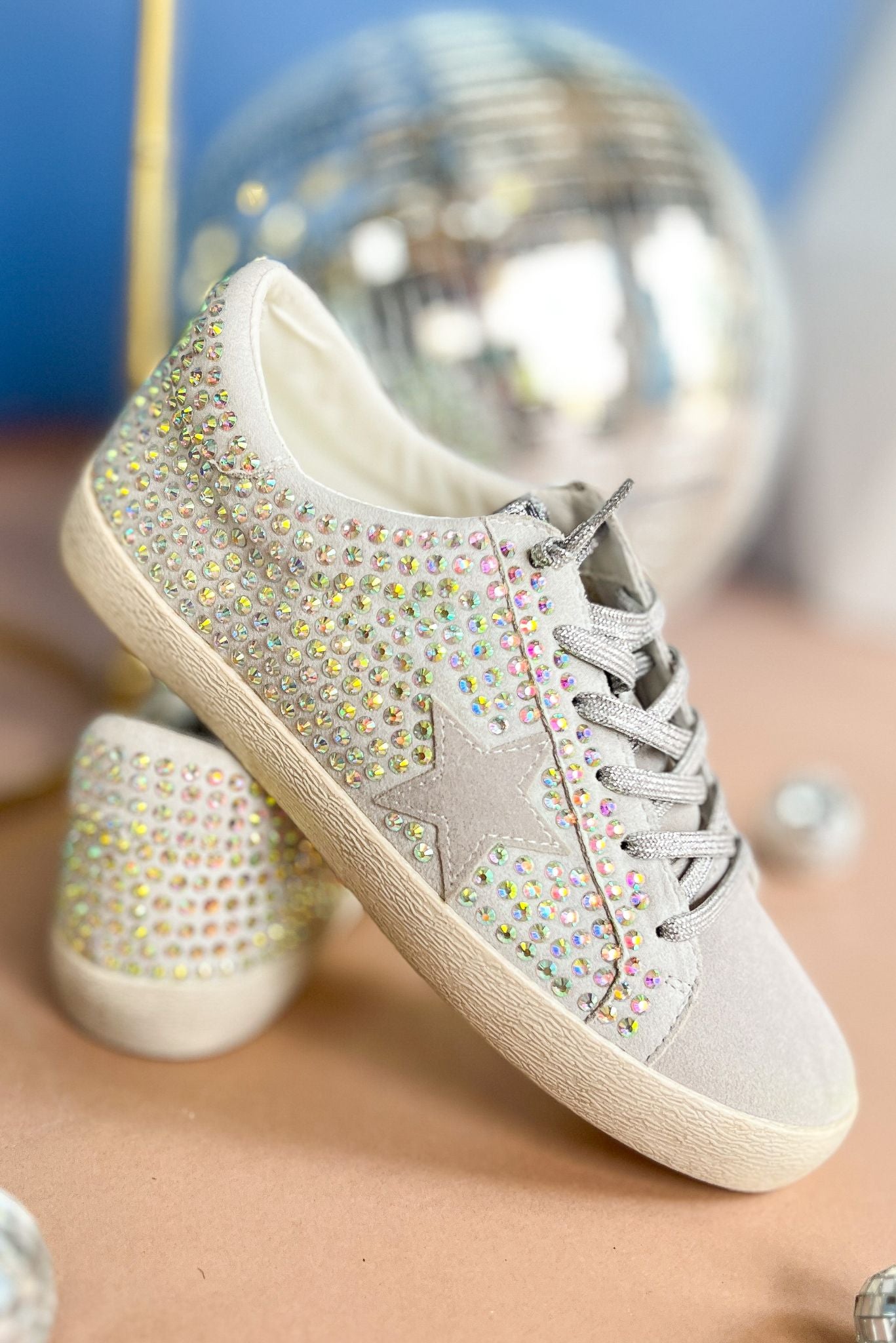 Grey Crystal Embellished Star Sneaker