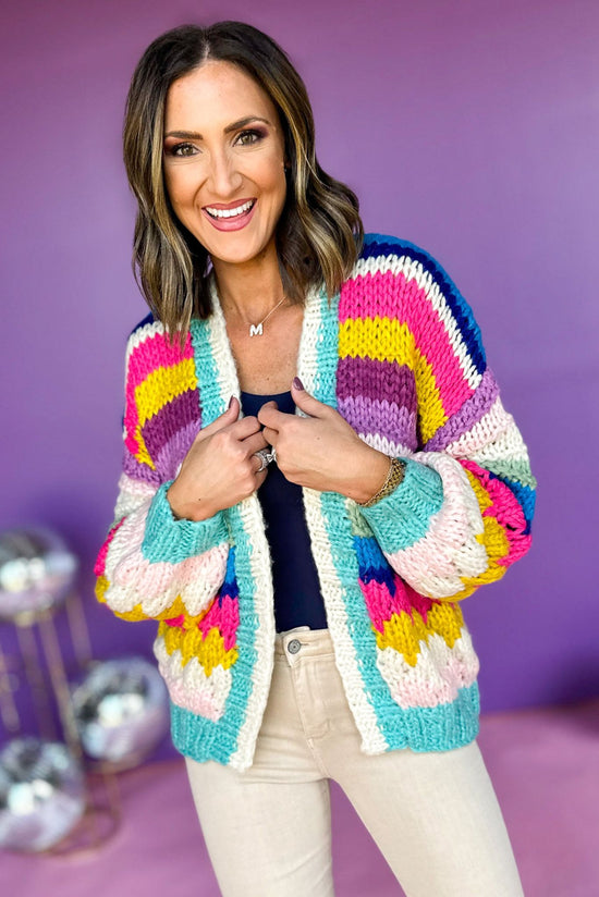 Aqua Striped Open Front Knit Cardigan, elevated style, elevated cardigan, bright cardigan, must have style, must have cardigan, fall cardigan, fall style, fall fashion, mom style, shop style your senses by mallory fitzsimmons
