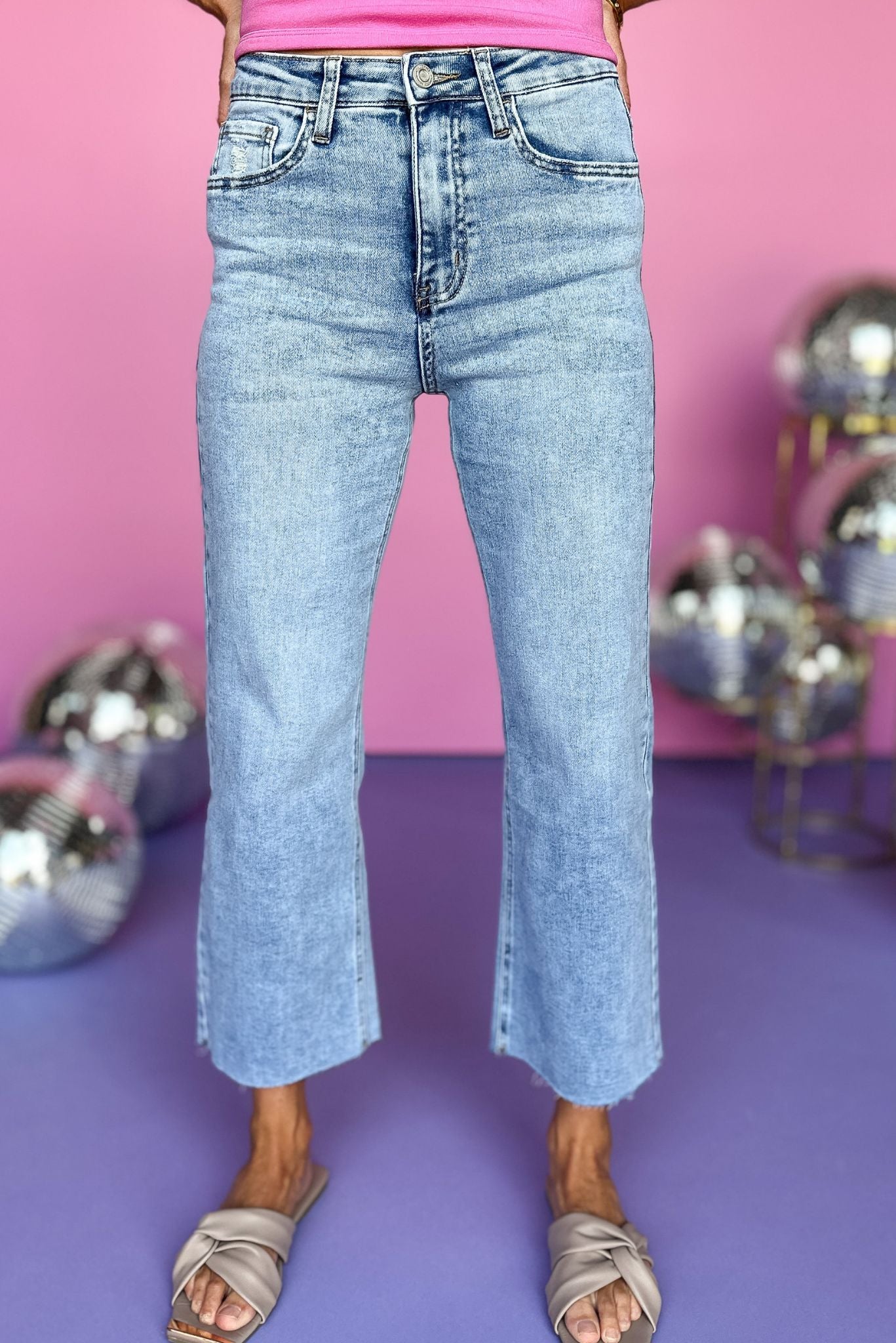 Vervet Medium Wash Super High Rise Cropped Wide Leg Jeans