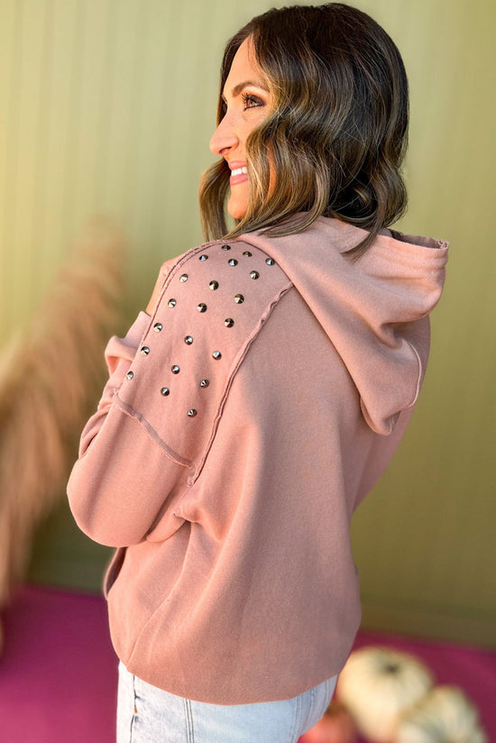 Mauve Stud Detail Hooded Sweatshirt, must have pullover, must have style, comfy style, fall style, fall fashion, affordable fashion, elevated pullover, elevated style, mom style, must have basic, elevated basic, shop style your senses by mallory fitzsimmons