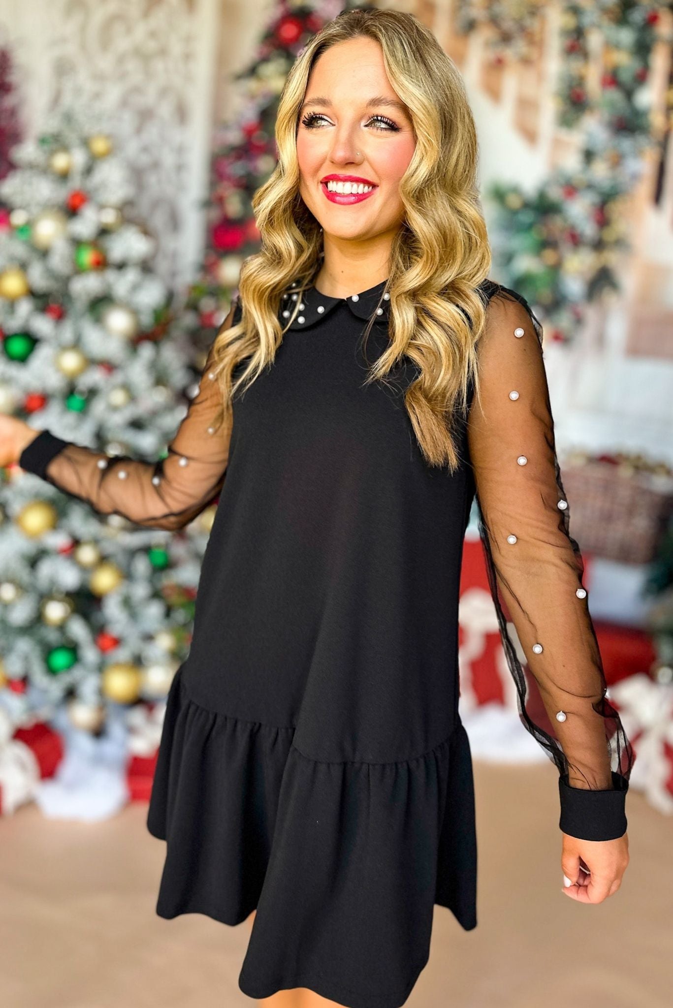 Load image into Gallery viewer, SSYS The Stella Dress In Black, must have dress, must have style, holiday style, holiday fashion, elevated style, elevated dress, mom style, holiday collection, holiday dress, shop style your senses by mallory fitzsimmons
