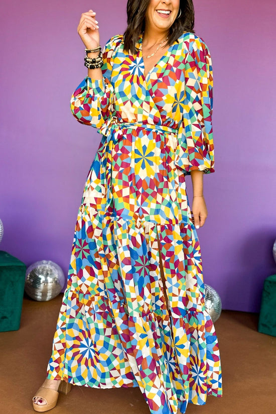 Load image into Gallery viewer, Mustard Abstract Printed Wrap Front Tie Waist Maxi Dress, best dressed, wedding guest dress, fall event dress, summer to fall dress, must have dress, must have fall, must have wedding guest dress, wedding stle, elevated style, event style, shop style your senses by mallory fitzsimmons

