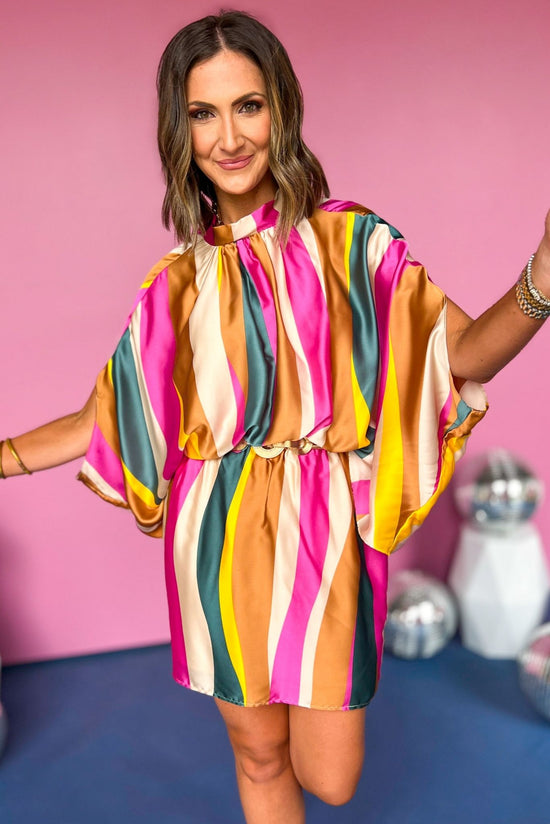 Pink Striped Mock Neck Caftan Dress, must have dress, must have style, fall style, fall fashion, elevated style, elevated dress, mom style, fall collection, fall dress, shop style your senses by mallory fitzsimmons