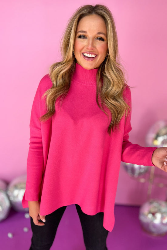  Hot Pink Mock Neck Side Slit Long Sleeve Top, must have top, must have style, must have fall, fall collection, fall fashion, elevated style, elevated top, mom style, fall style, shop style your senses by mallory fitzsimmons