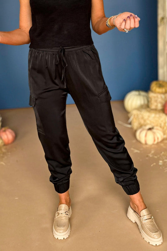 Black Satin Jogger Pants, must have pants, must have style, street style, fall style, fall fashion, fall pants, elevated style, elevated pants, mom style, shop style your senses by mallory fitzsimmons