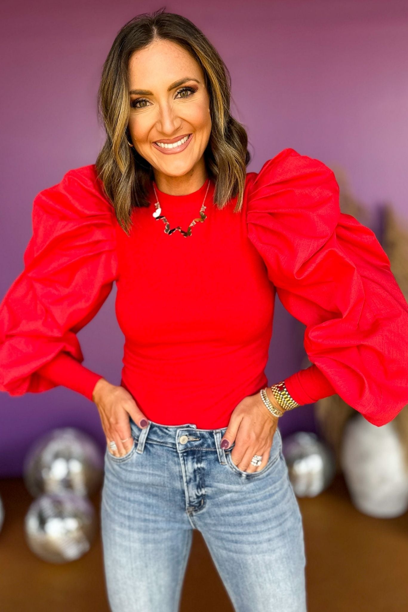 Red Long Puff Sleeve Top, must have top, must have style, must have fall, fall top, fall style, elevated style, elevated basic, mom style, chic style, shop style your senses by mallory fitzsimmons