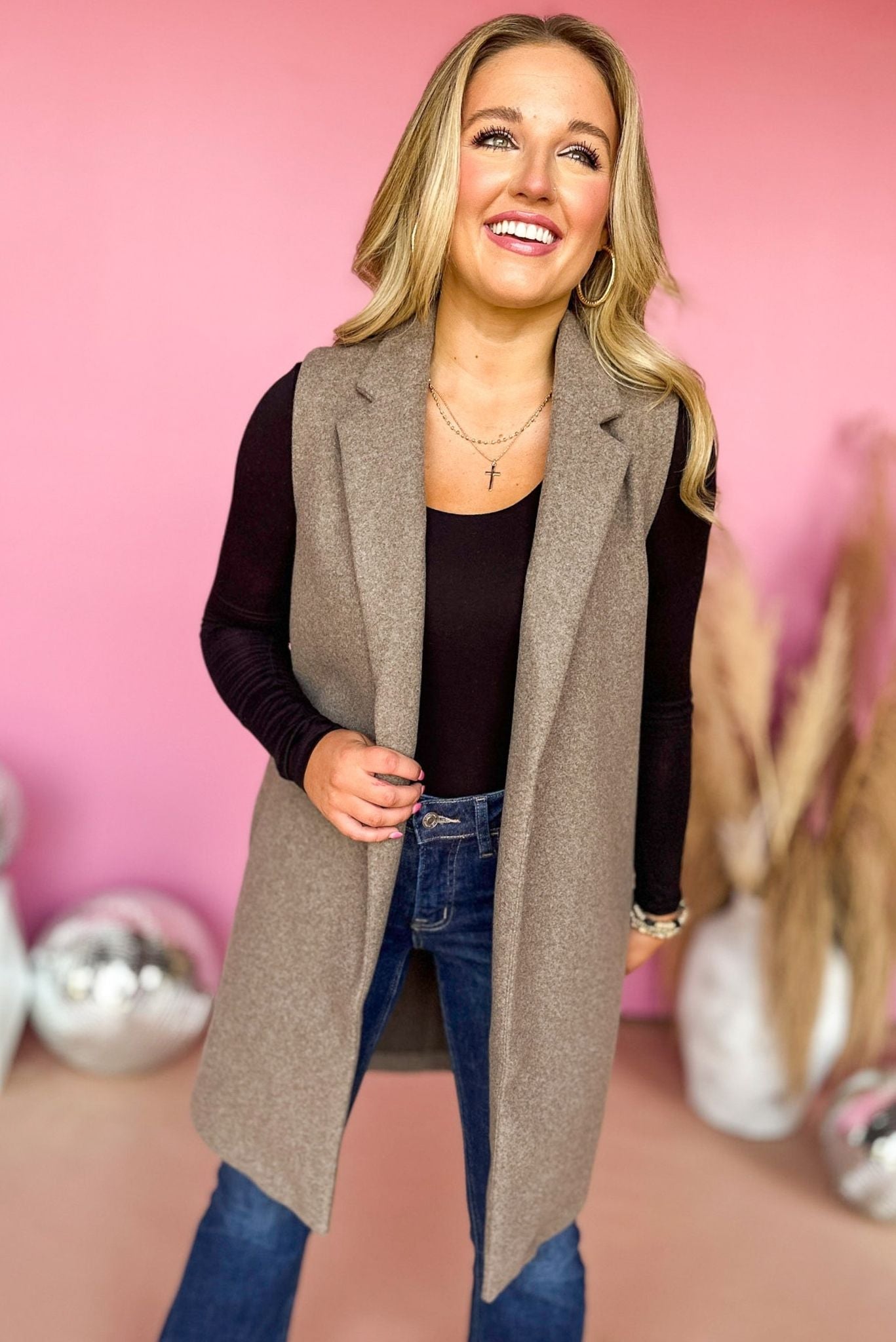 Load image into Gallery viewer, Brown Fleece Long Line Vest, elevated style, elevated vest, must have vest, must have style, fall style, fall vest, mom style, affordable fashion, shop style your senses by mallory fitzsimmons
