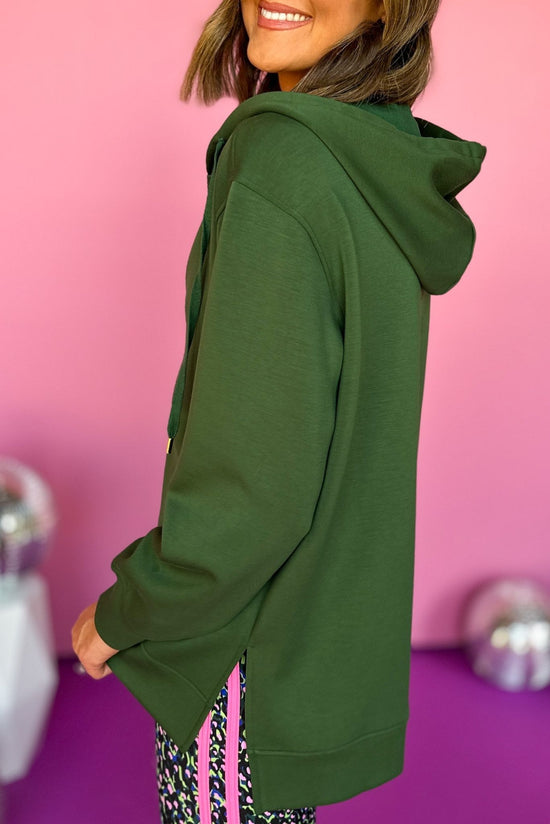 Load image into Gallery viewer, SSYS Hunter Green Longline Hooded Long Sleeve Tunic, elevated tunic, elevated top, elevated style, mom style, athletic style, must have tunic, must have top, fall layer, ssys the label, ssys athleisure, shop style your senses by mallory fitzsimmons
