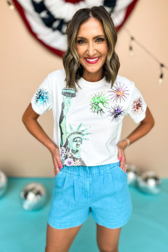 Queen Of Sparkles White Firework Lady Liberty Tee, Queen of Sparkles, Fourth of July, Summer Top, Sparkle Top, Mom Style, Shop Style Your Senses by Mallory Fitzsimmons