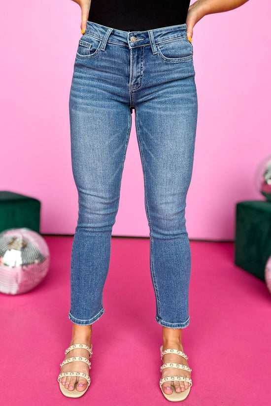 Load image into Gallery viewer, Lovervet by Vervet Medium Wash Mid Rise Slim Ankle Straight Jeans *FINAL SALE*
