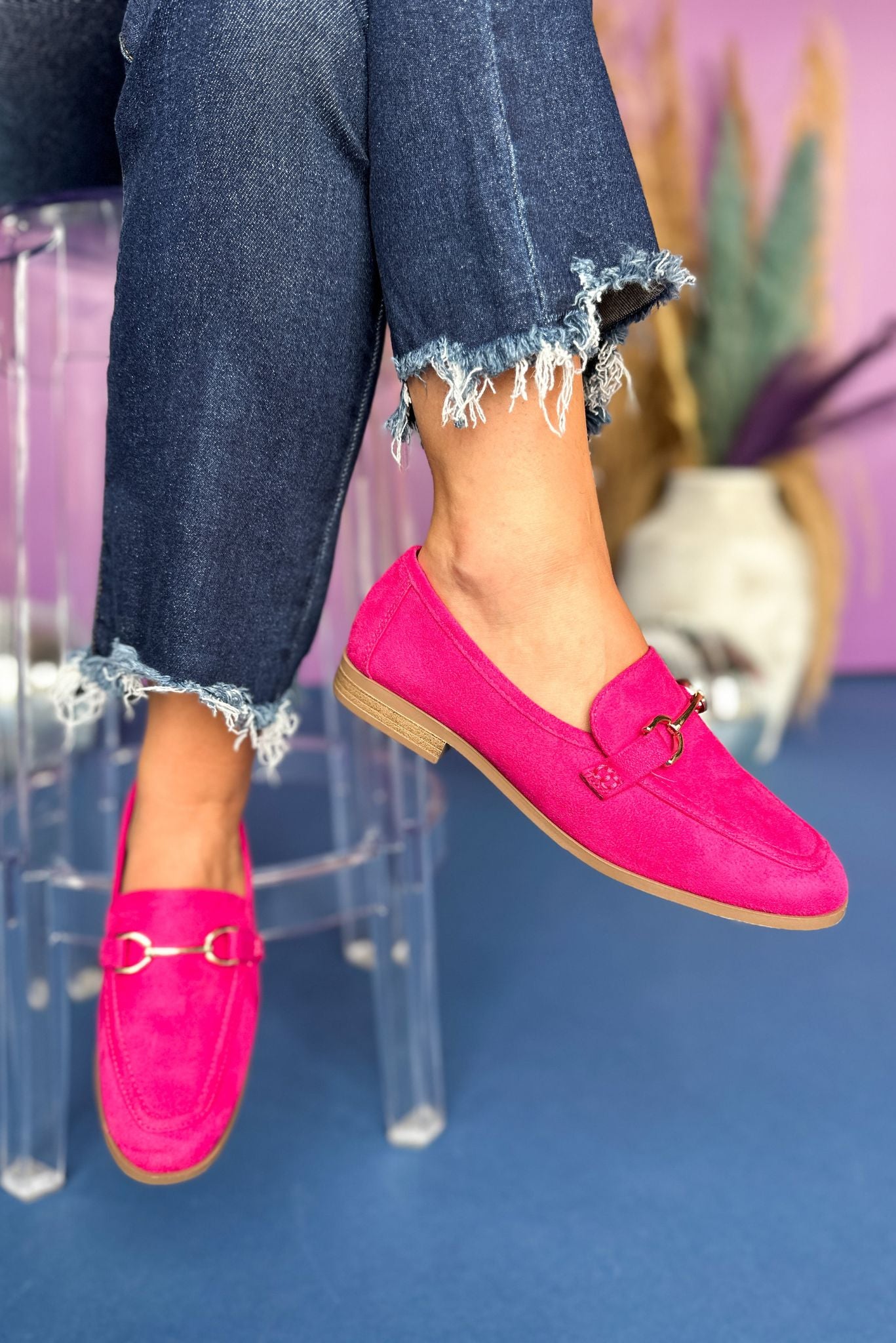 Load image into Gallery viewer, Pink Microsuede Horsebit Loafer, must have shoes, must have style, elevated shoes, shop style your senses by mallory fitzsimmons
