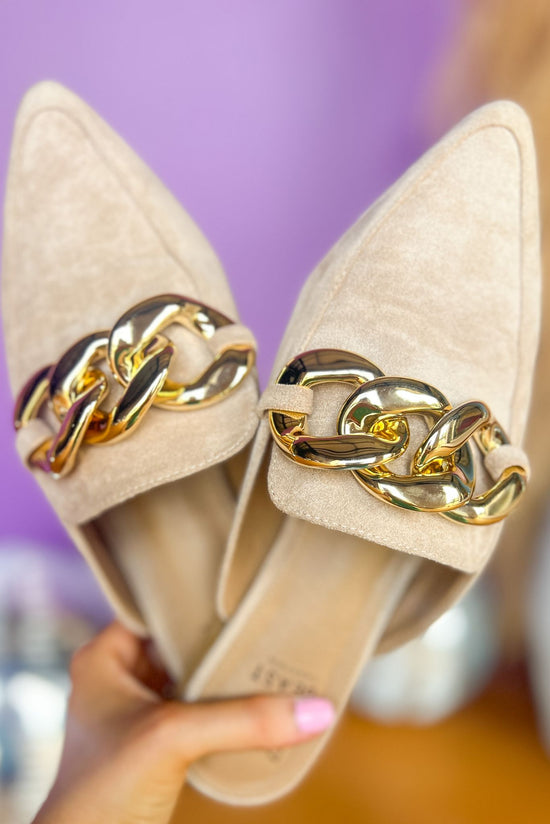 Taupe Gold Chain Link Mules