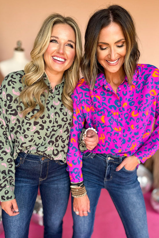 sage animal printed button down top, fall staple, easy to wear, work to weekend, layering piece, shop style your senses by mallory fitzsimmons
