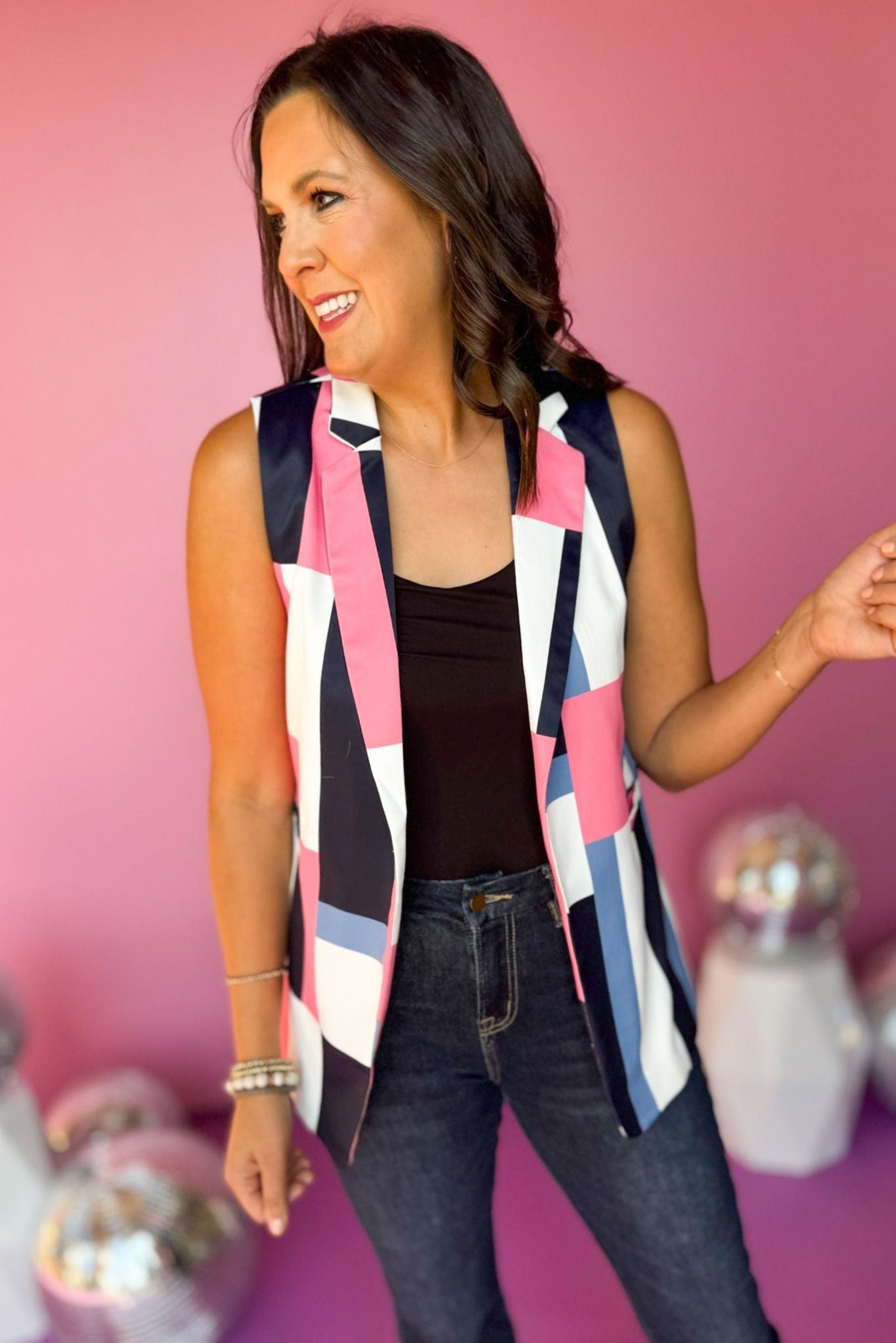  Coral Multi Abstract Printed Colorblock Blazer Vest, must have vest, must have style, elevated style, elevated vest, fall style, fall fashion, fall vest, vest, mom style, shop style your senses by mallory fitzsimmons